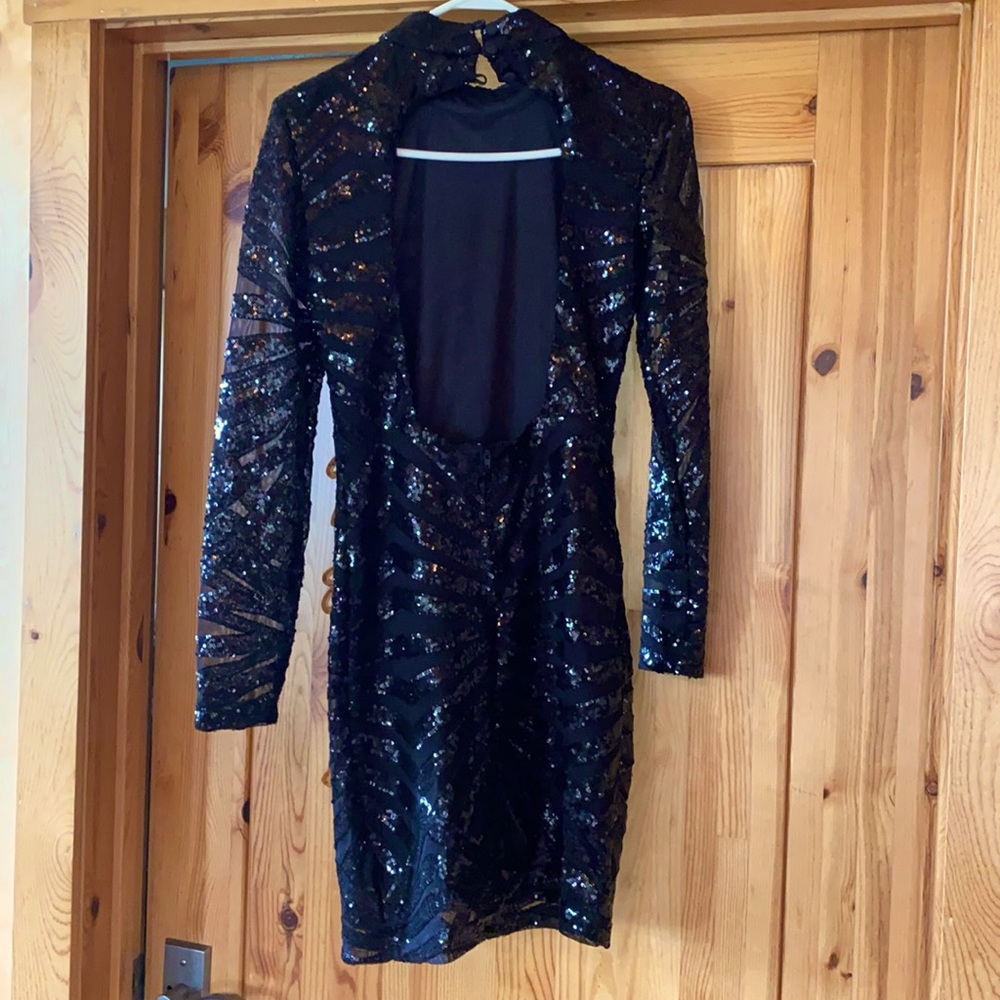 Black sequined cocktail dress